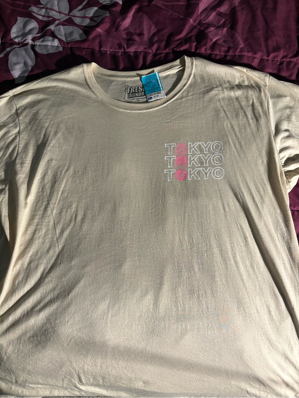 Fresh Laundry Men’s Cream Tokyo Graphic Tee with Pink Accent
